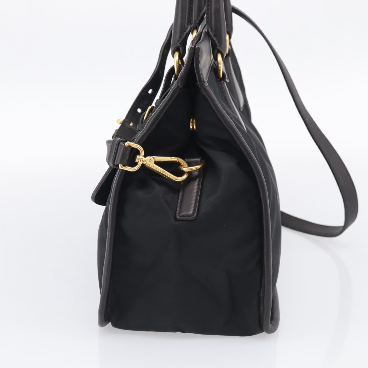 PRADA Hand Bag Nylon 2way Black Gold Auth 210925A