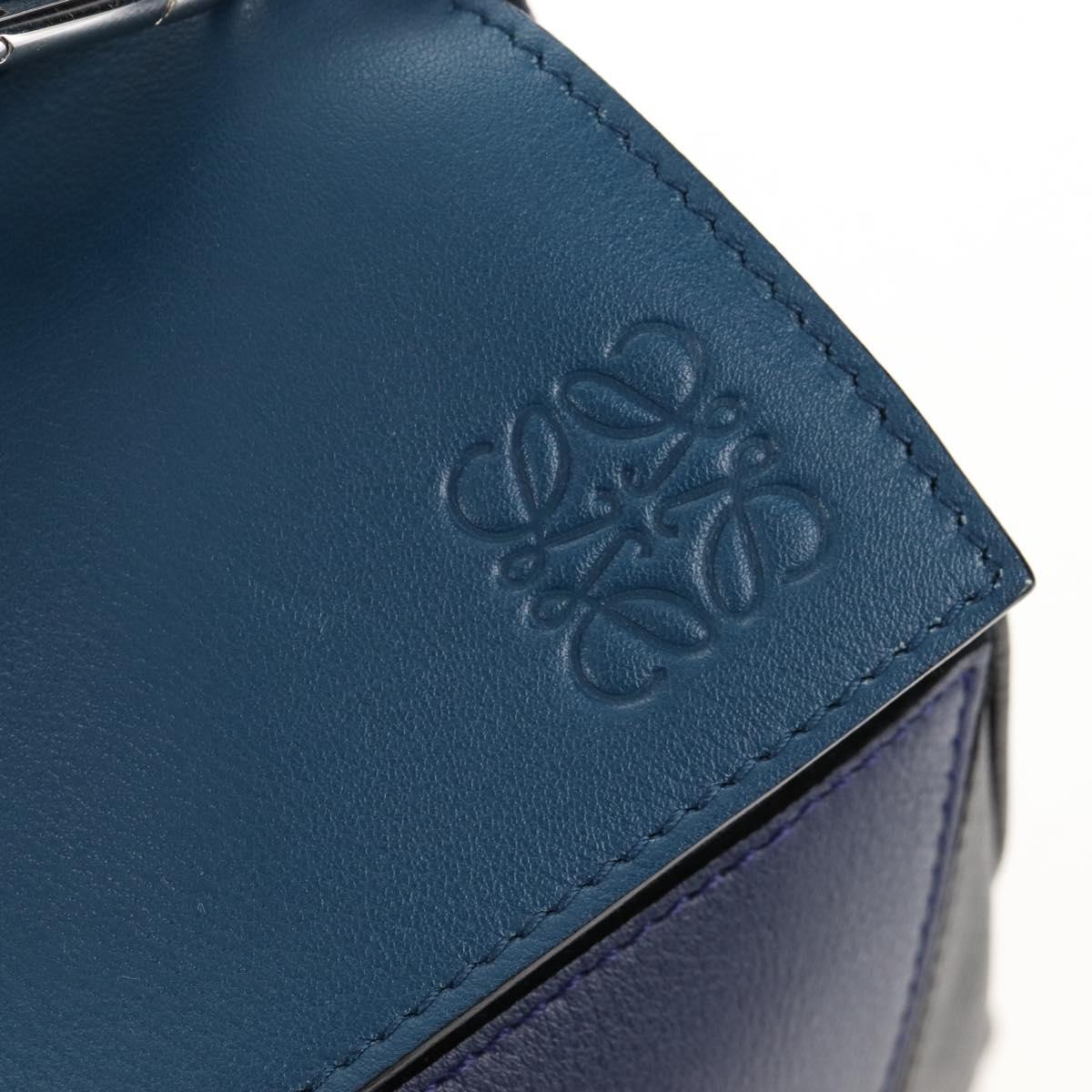 LOEWE Puzzle Hand Bag Leather 2way Blue Silver Auth 210927SAM