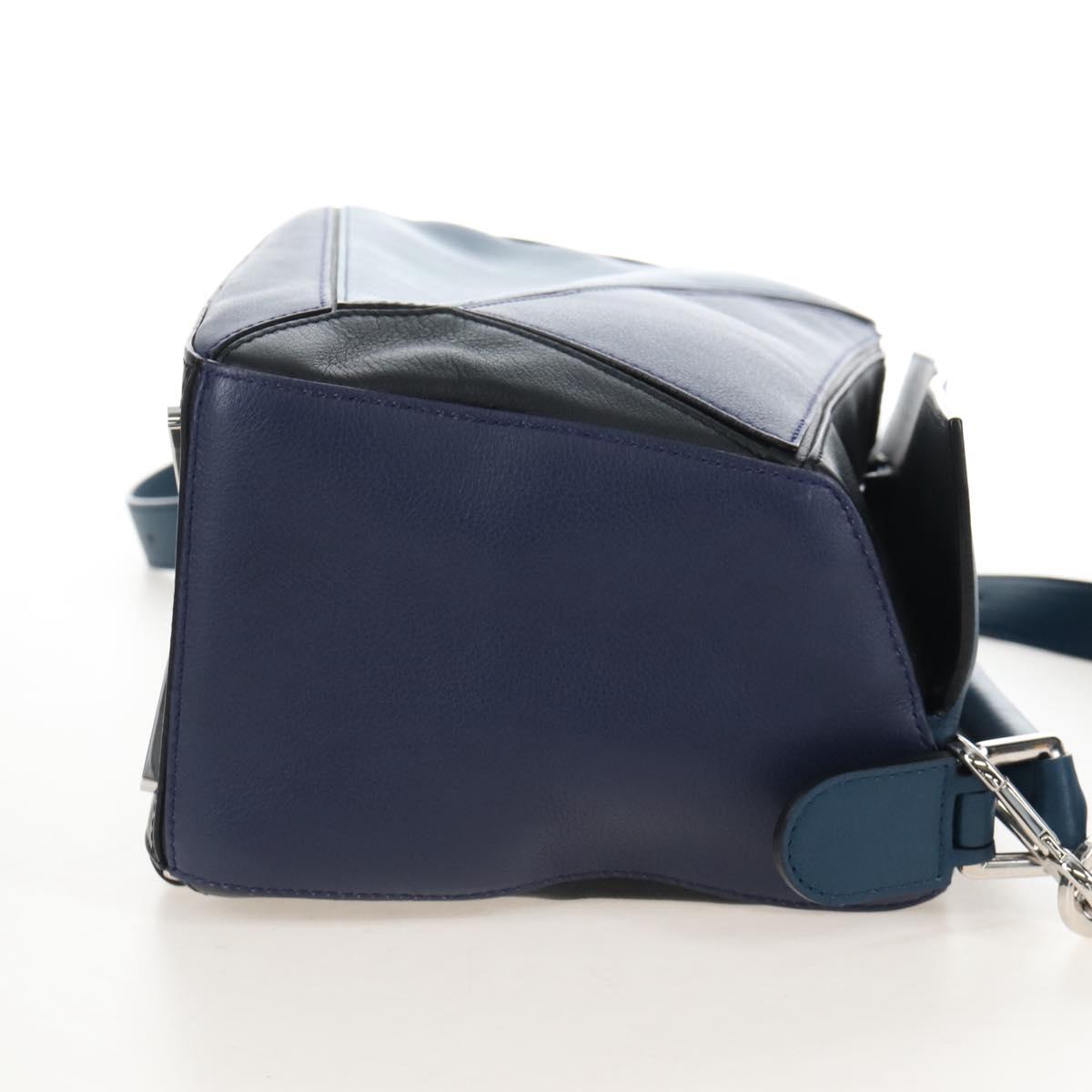 LOEWE Puzzle Hand Bag Leather 2way Blue Silver Auth 210927SAM