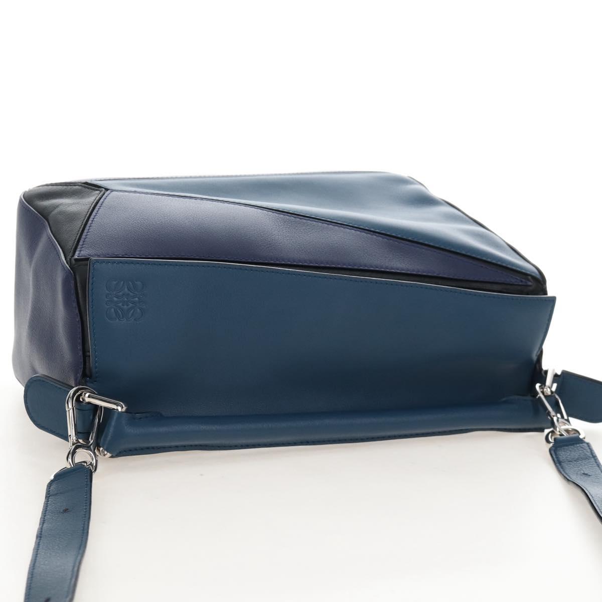 LOEWE Puzzle Hand Bag Leather 2way Blue Silver Auth 210927SAM