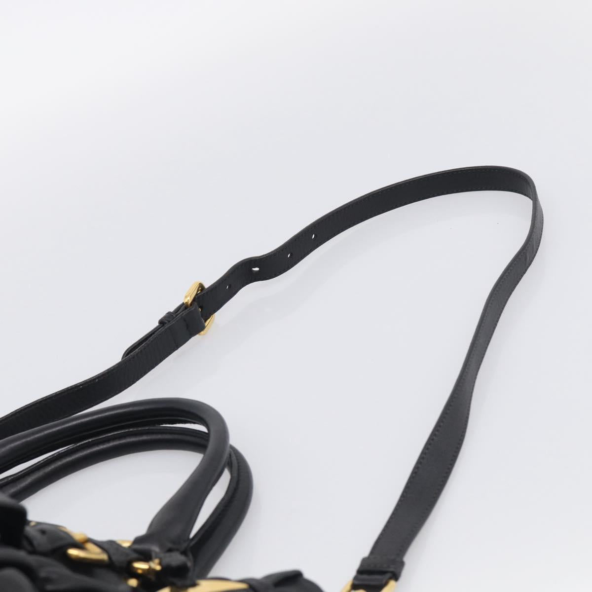 PRADA Gathered Hand Bag Leather 2way Black Gold Auth 210929V