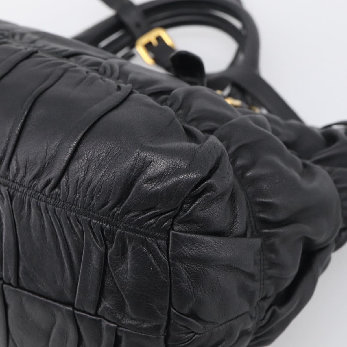PRADA Gathered Hand Bag Leather 2way Black Gold Auth 210929V