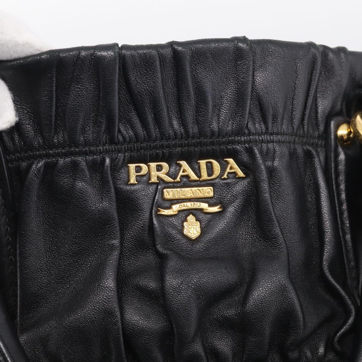 PRADA Gathered Hand Bag Leather 2way Black Gold Auth 210929V