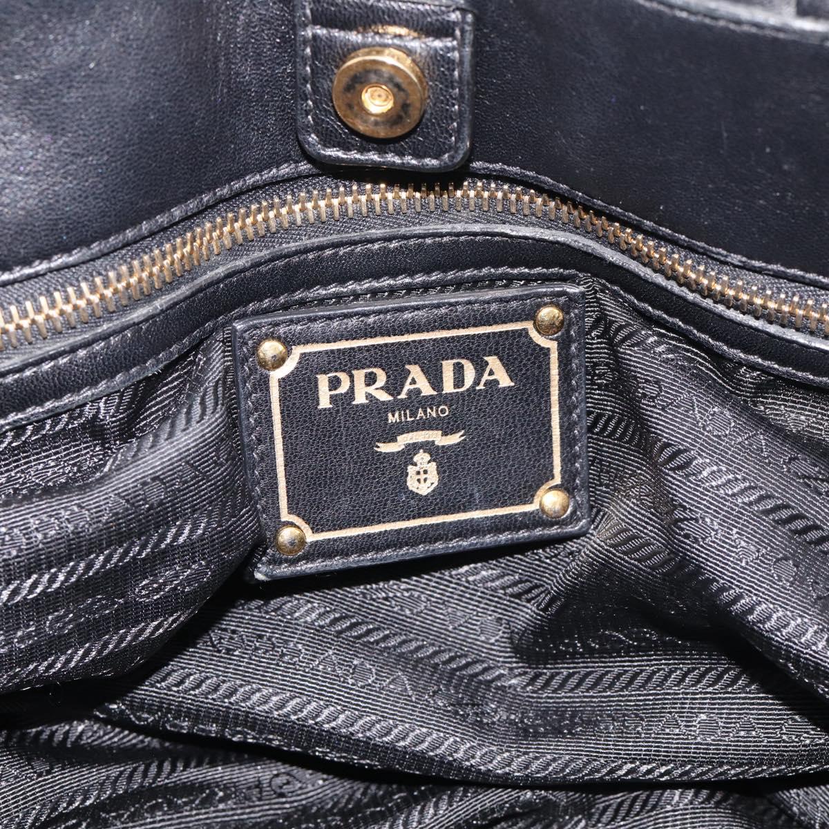 PRADA Gathered Hand Bag Leather 2way Black Gold Auth 210929V