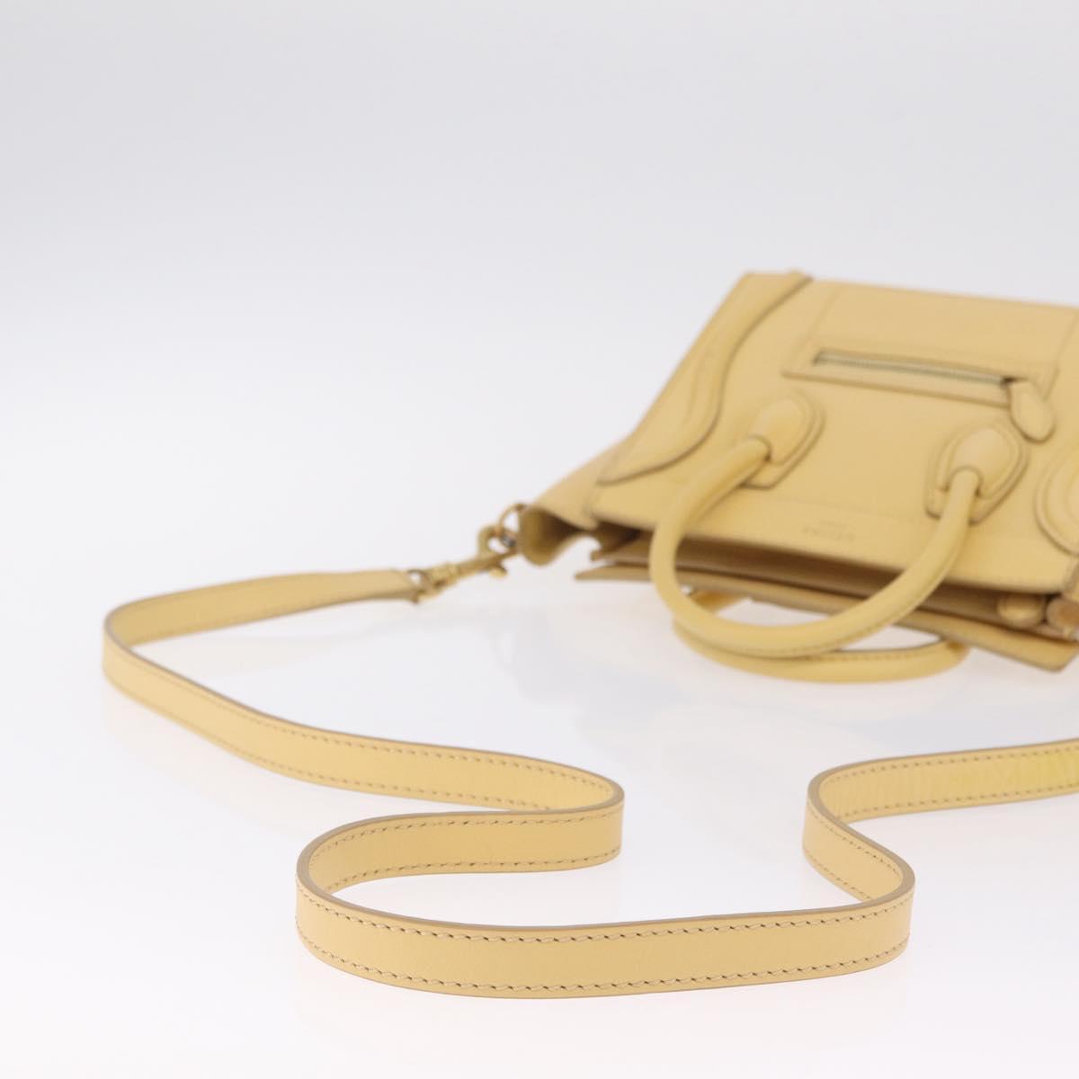 CELINE Luggage Nano Shopper Hand Bag Leather 2way Yellow Gold Auth 210931V