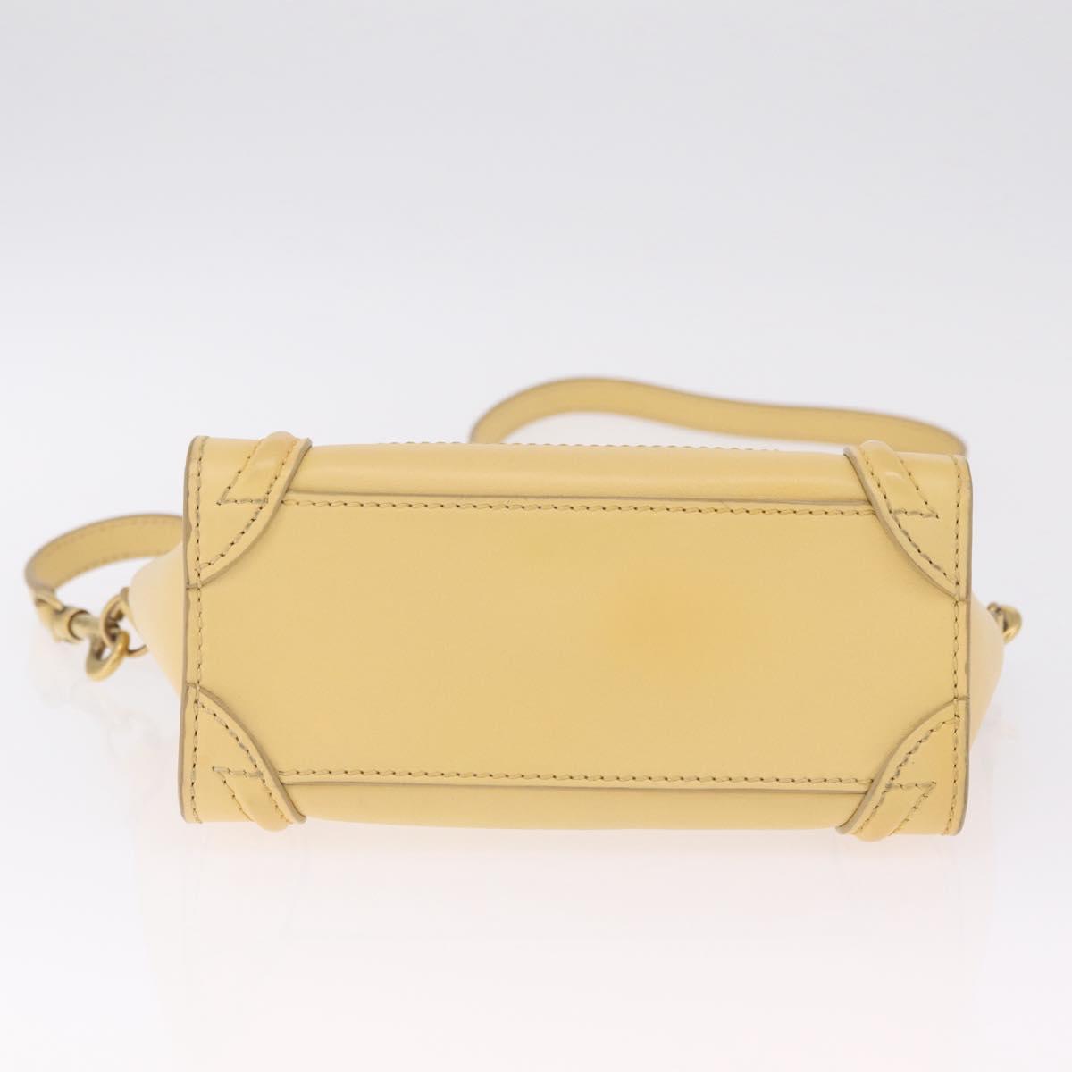 CELINE Luggage Nano Shopper Hand Bag Leather 2way Yellow Gold Auth 210931V