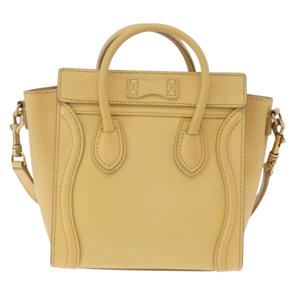 CELINE Luggage Nano Shopper Hand Bag Leather 2way Yellow Gold Auth 210931V