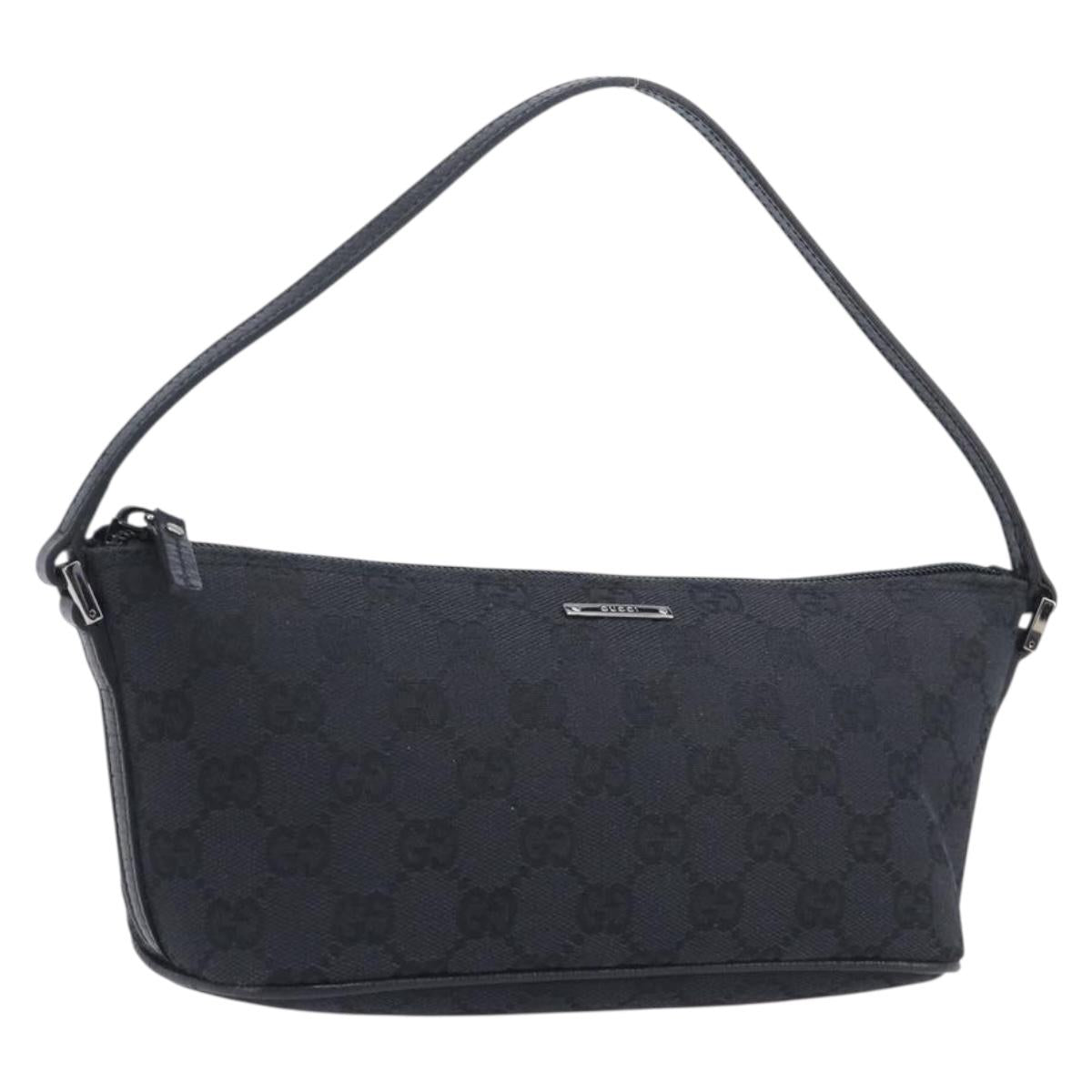 GUCCI GG Canvas Accessory Pouch Black Silver 07198 Auth 210932A
