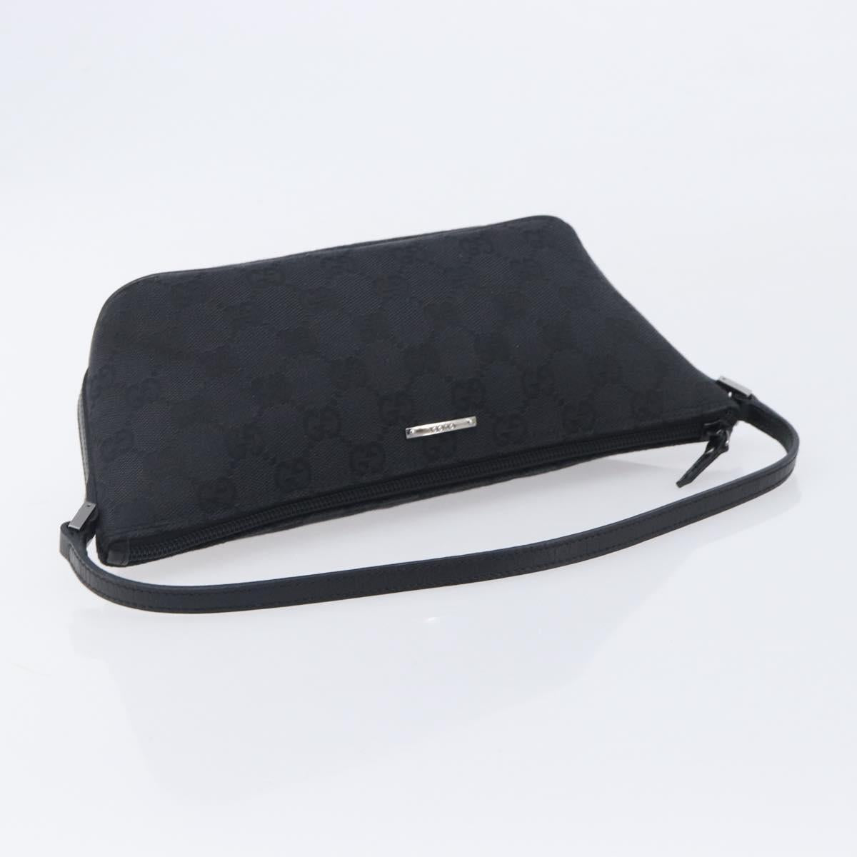 GUCCI GG Canvas Accessory Pouch Black Silver 07198 Auth 210932A