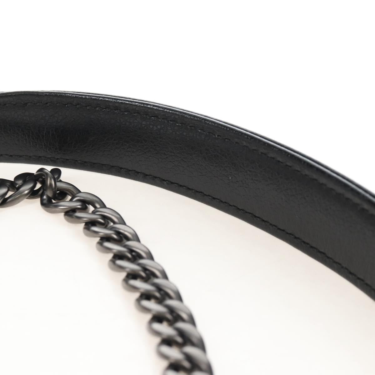 PRADA Chain Shoulder Bag Leather White Black Auth 210933V