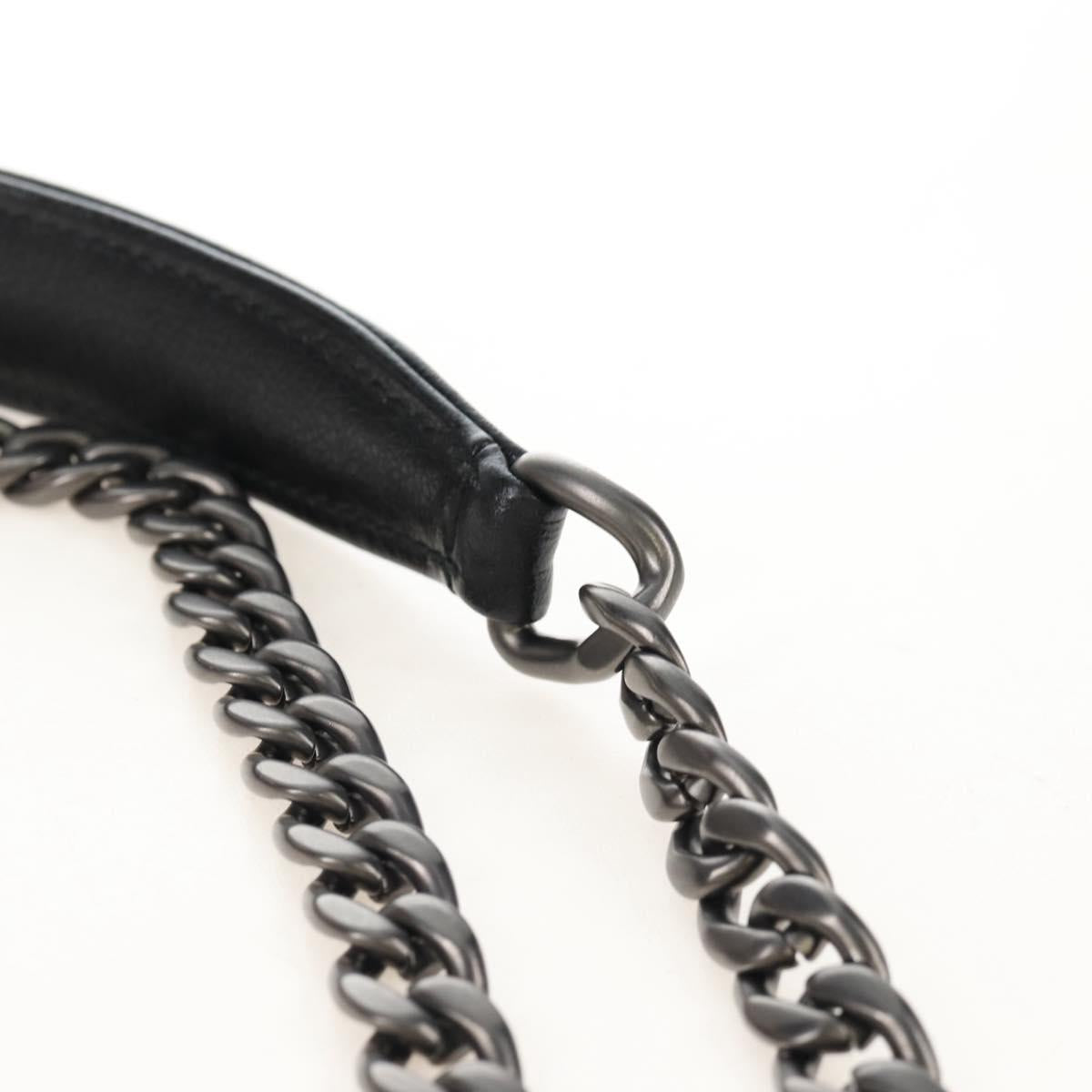 PRADA Chain Shoulder Bag Leather White Black Auth 210933V
