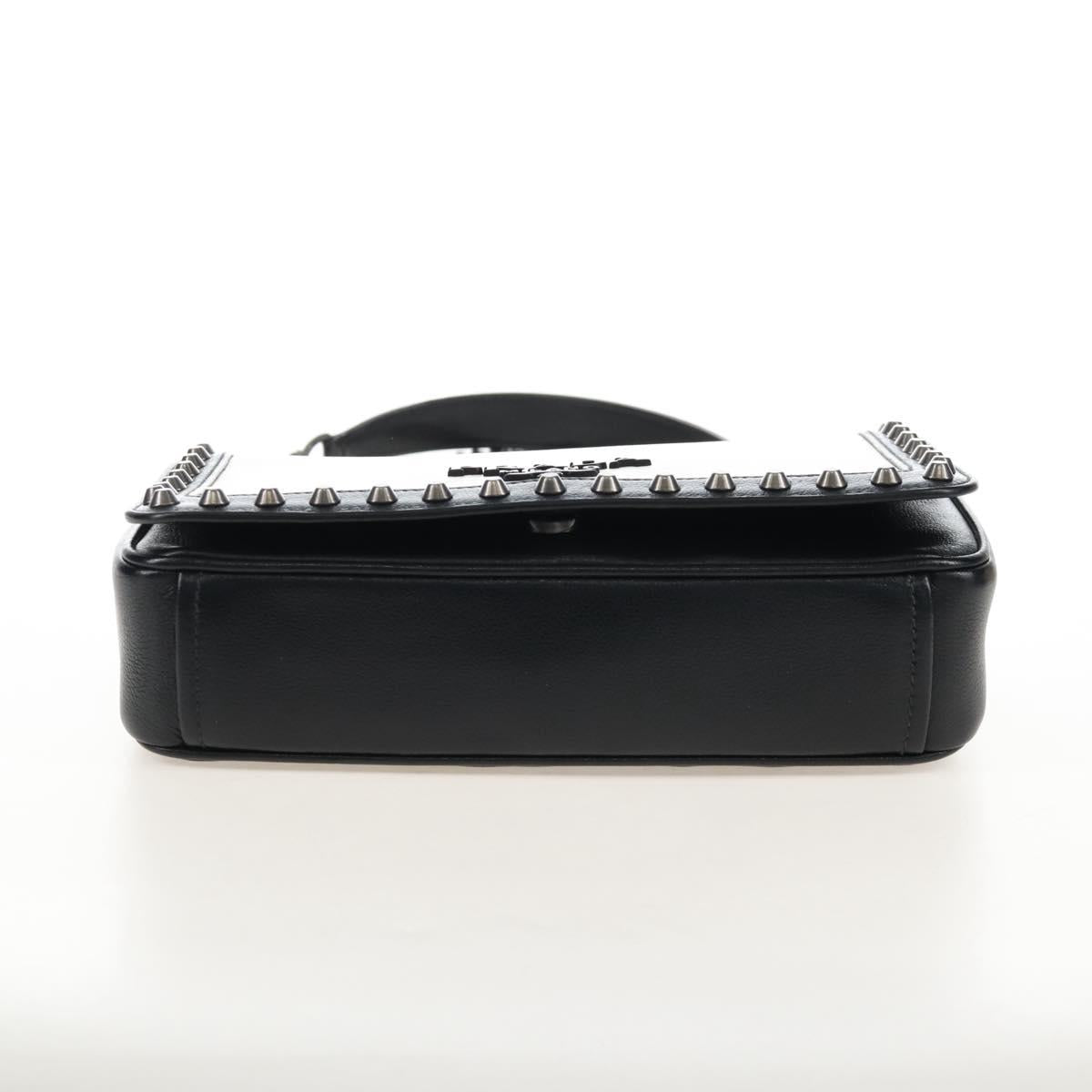 PRADA Chain Shoulder Bag Leather White Black Auth 210933V