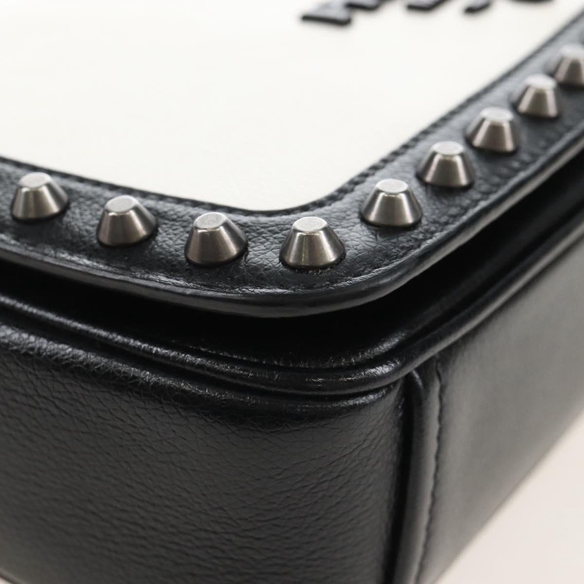 PRADA Chain Shoulder Bag Leather White Black Auth 210933V