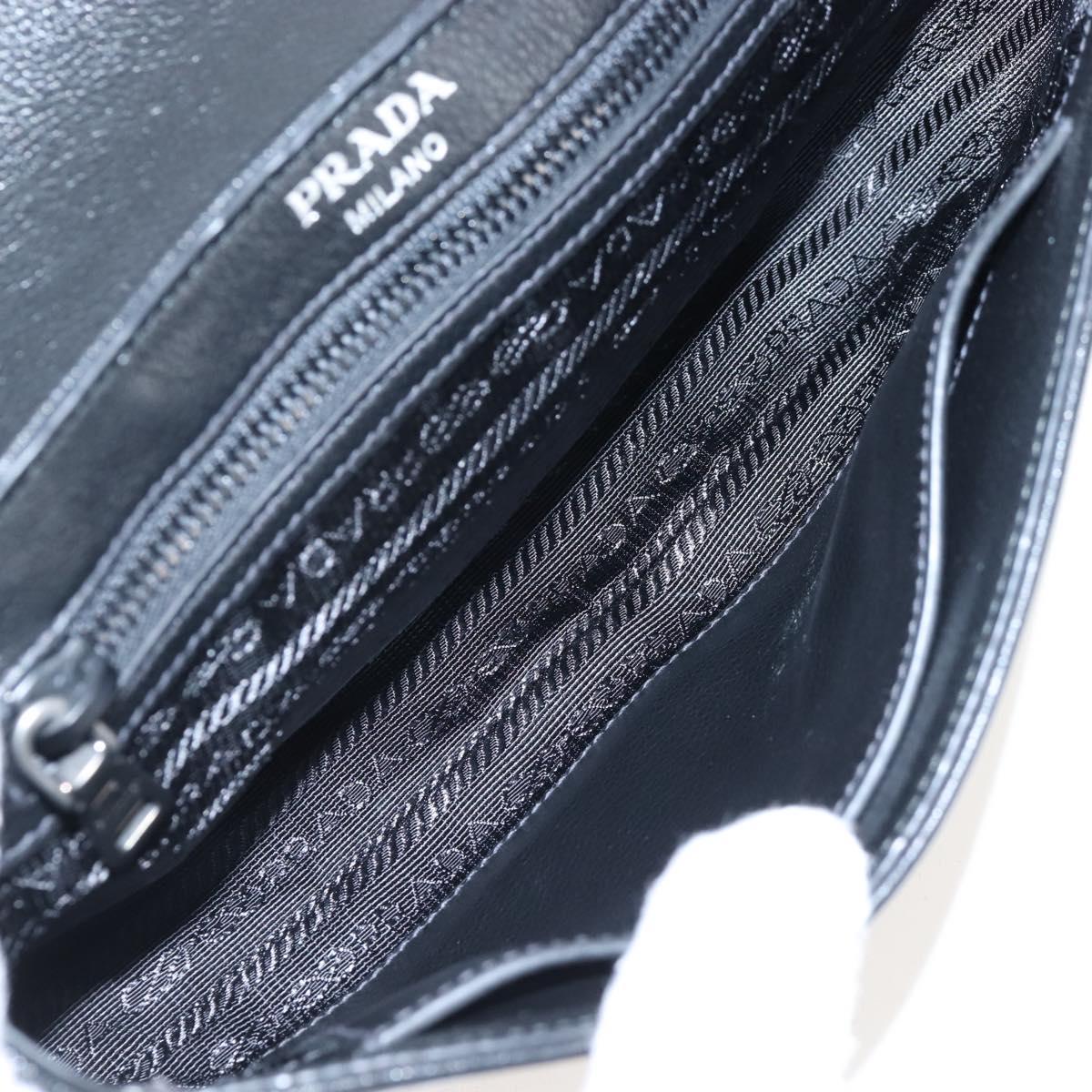 PRADA Chain Shoulder Bag Leather White Black Auth 210933V
