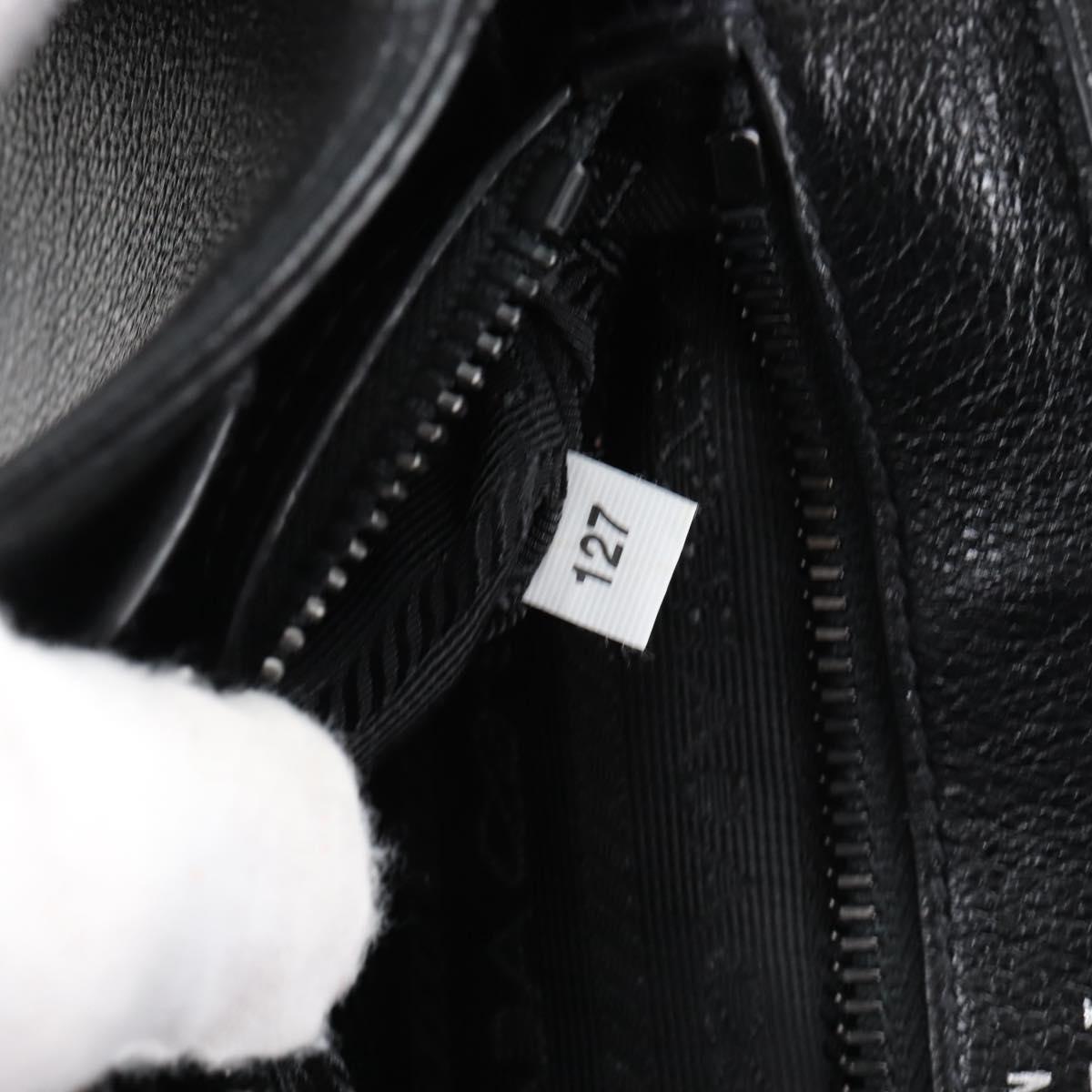 PRADA Chain Shoulder Bag Leather White Black Auth 210933V
