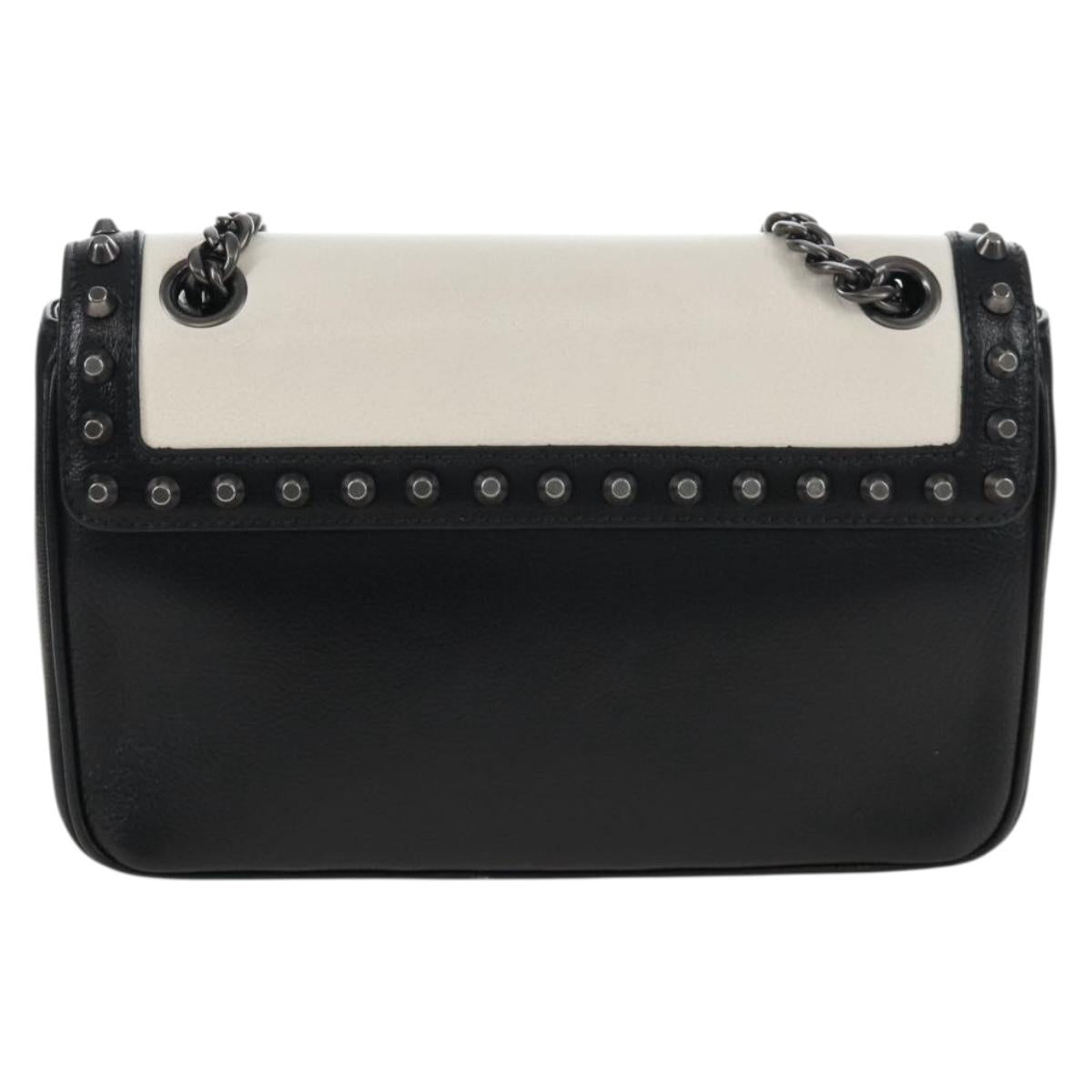 PRADA Chain Shoulder Bag Leather White Black Auth 210933V