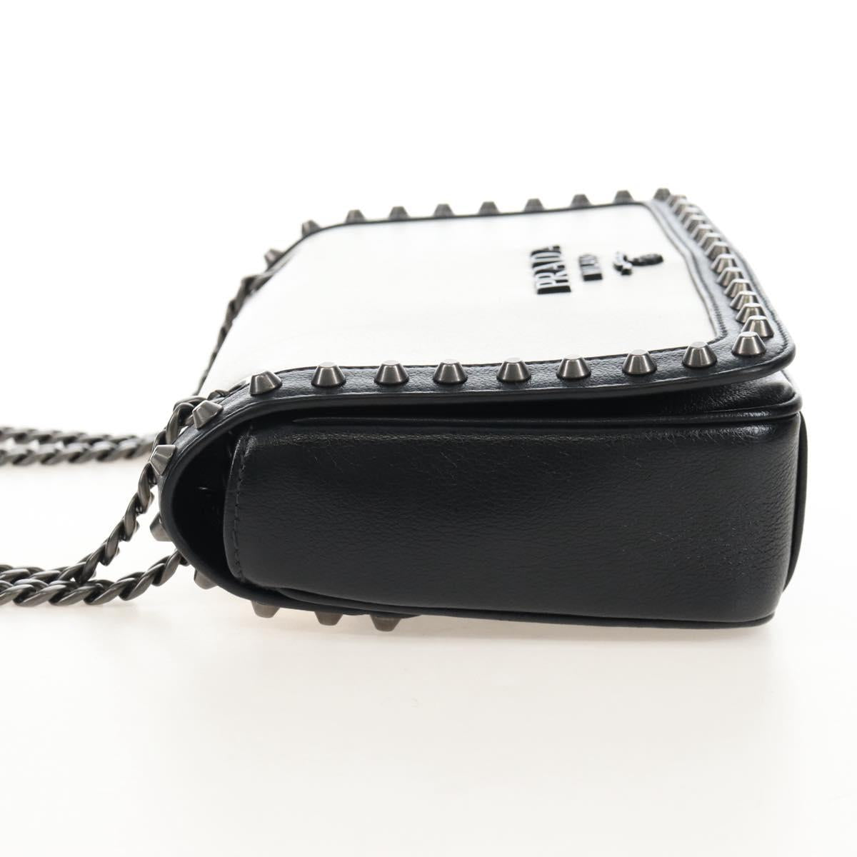 PRADA Chain Shoulder Bag Leather White Black Auth 210933V