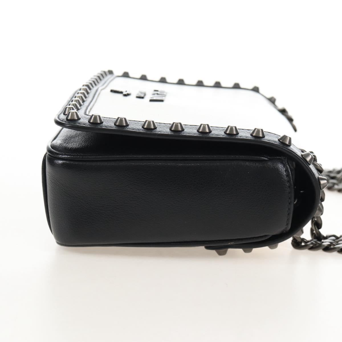 PRADA Chain Shoulder Bag Leather White Black Auth 210933V