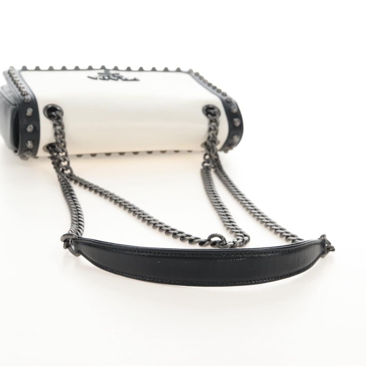 PRADA Chain Shoulder Bag Leather White Black Auth 210933V