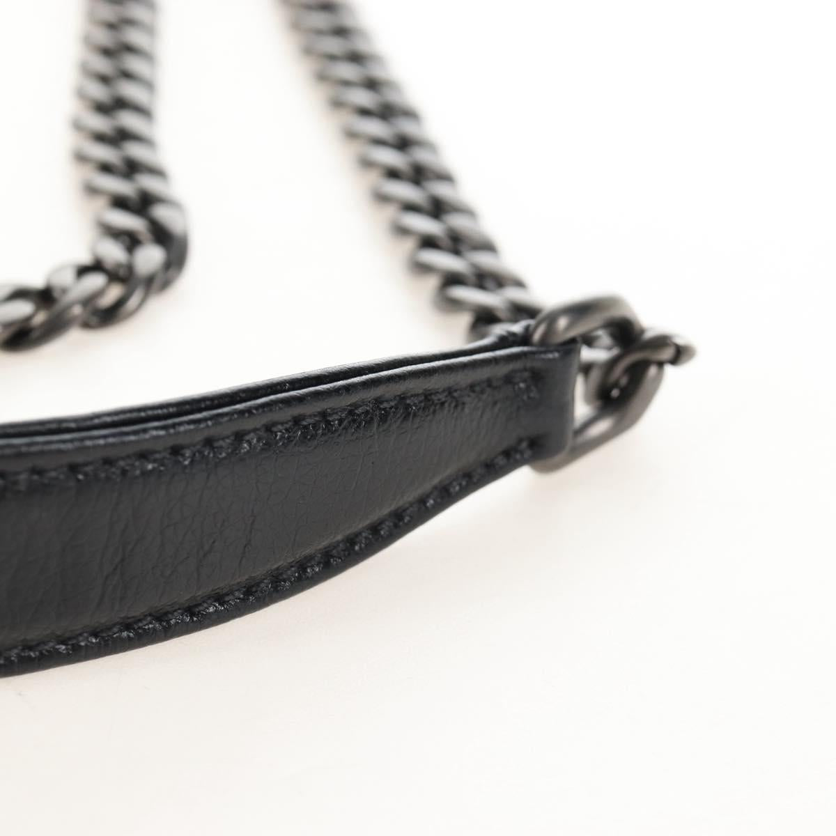 PRADA Chain Shoulder Bag Leather White Black Auth 210933V
