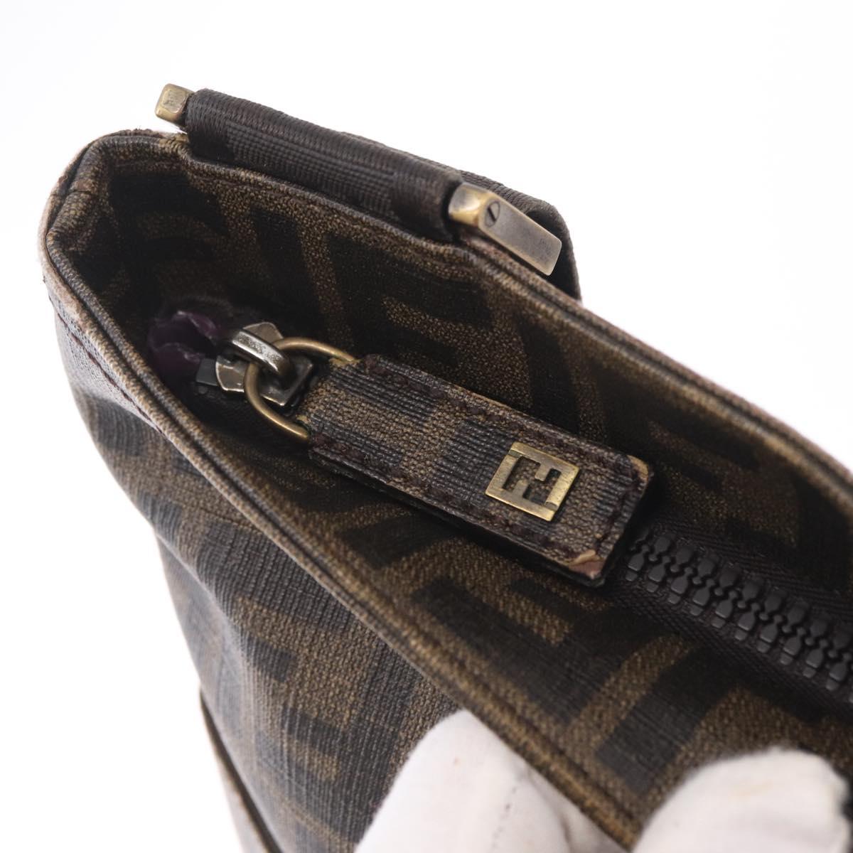 FENDI Zucca Canvas Shoulder Bag PVC Brown Black 7VA207 Auth 210935
