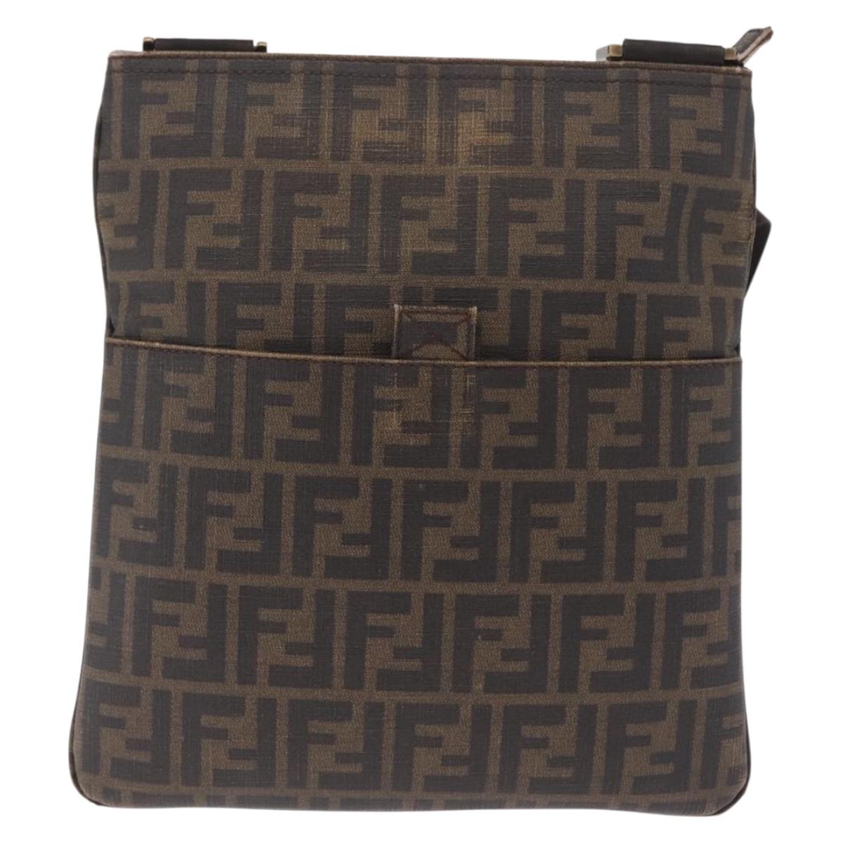 FENDI Zucca Canvas Shoulder Bag PVC Brown Black 7VA207 Auth 210935