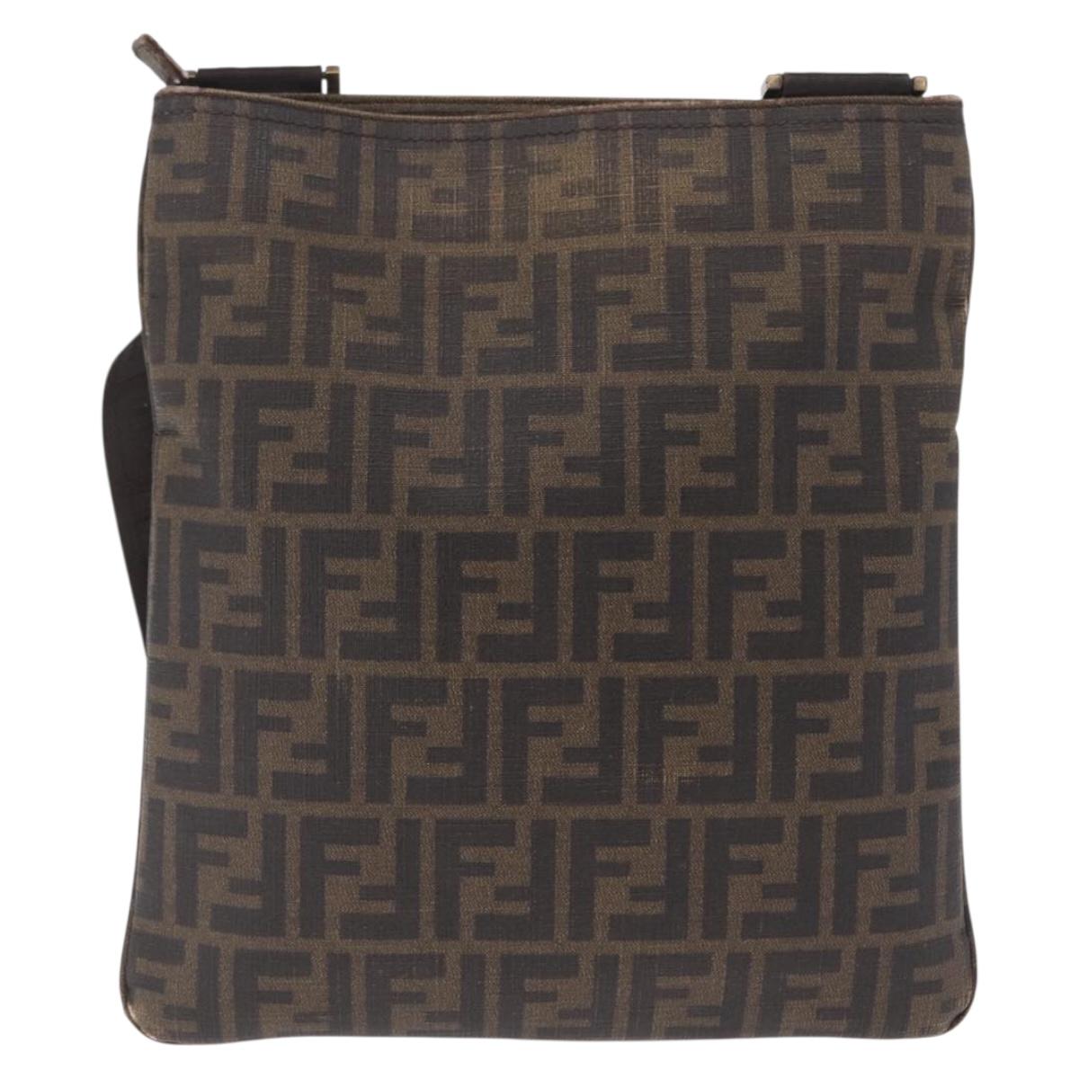 FENDI Zucca Canvas Shoulder Bag PVC Brown Black 7VA207 Auth 210935