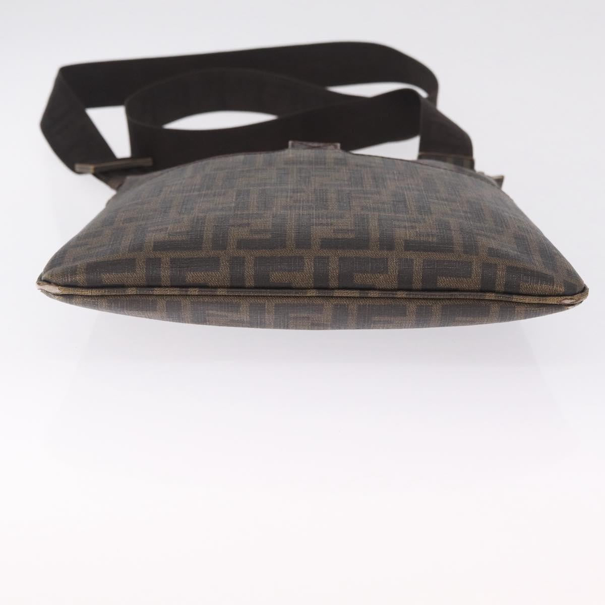 FENDI Zucca Canvas Shoulder Bag PVC Brown Black 7VA207 Auth 210935