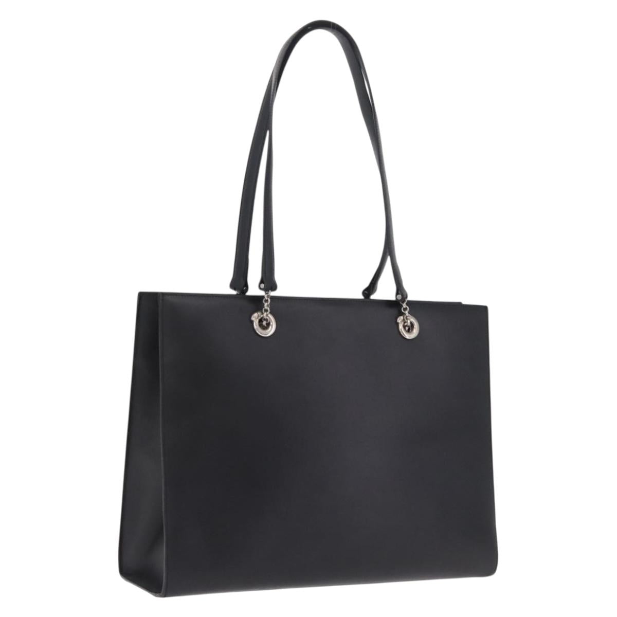 Cartier PANTHERE Tote Bag Leather Black Silver Auth 210936V