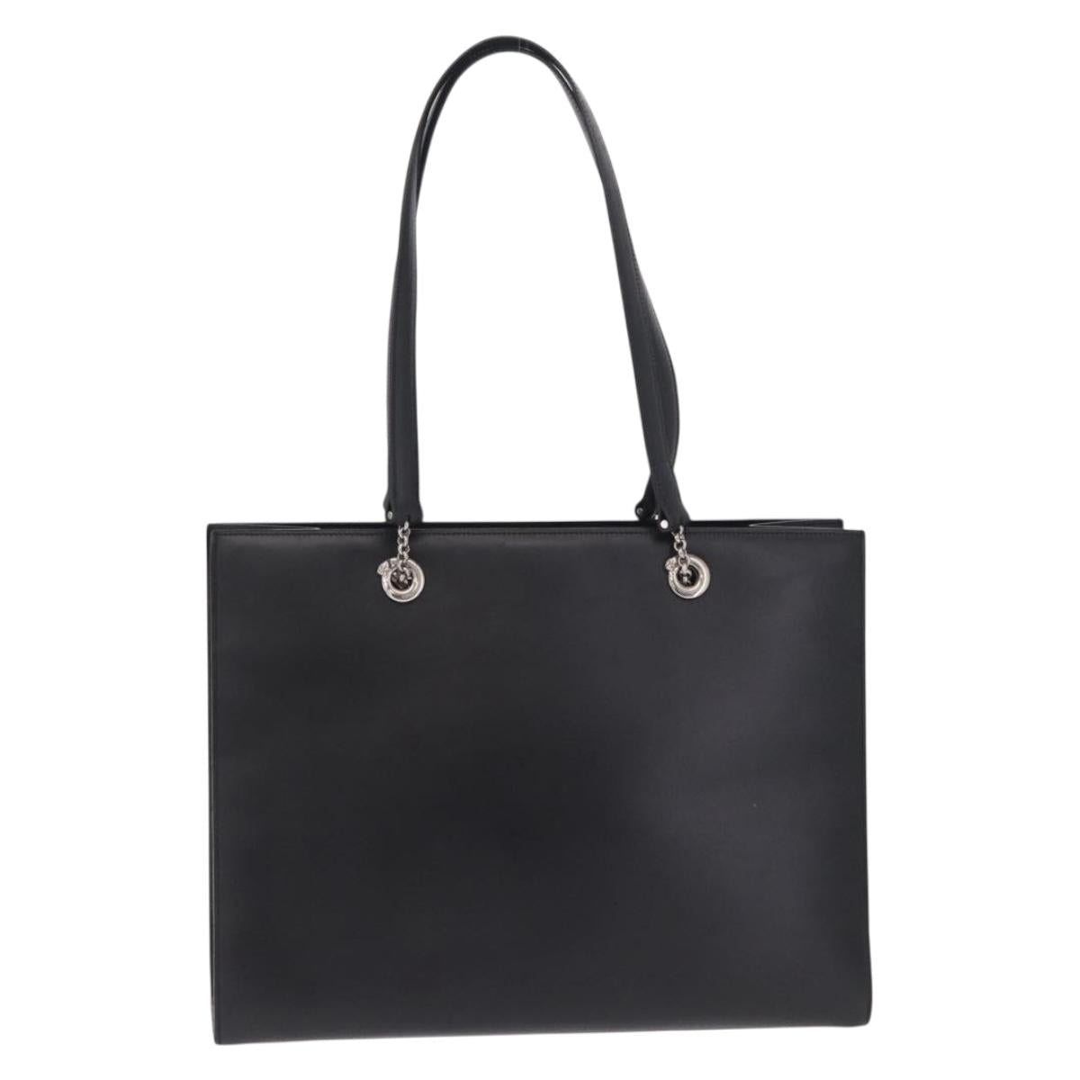 Cartier PANTHERE Tote Bag Leather Black Silver Auth 210936V