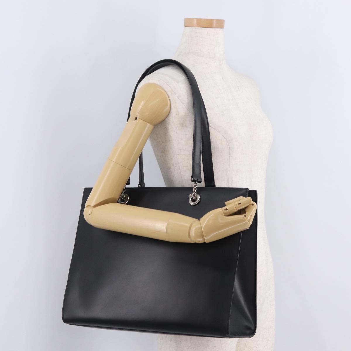 Cartier PANTHERE Tote Bag Leather Black Silver Auth 210936V