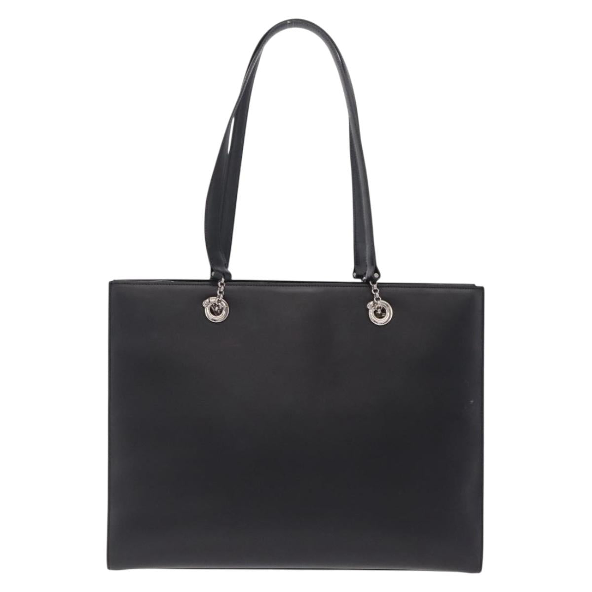 Cartier PANTHERE Tote Bag Leather Black Silver Auth 210936V