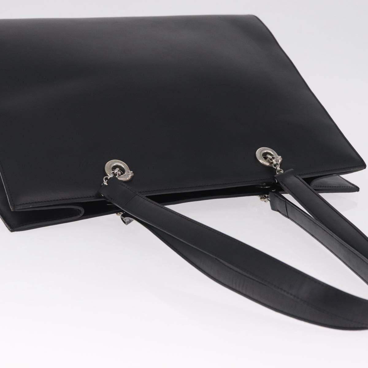 Cartier PANTHERE Tote Bag Leather Black Silver Auth 210936V