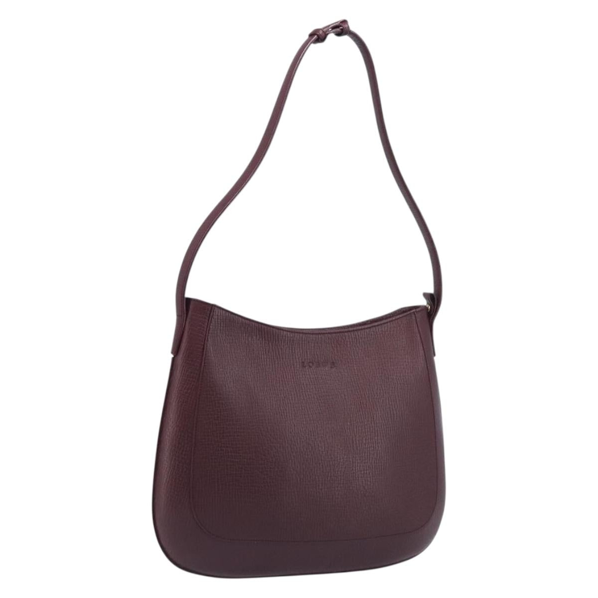 LOEWE Shoulder Bag Leather Bordeaux Gold Auth 210938A
