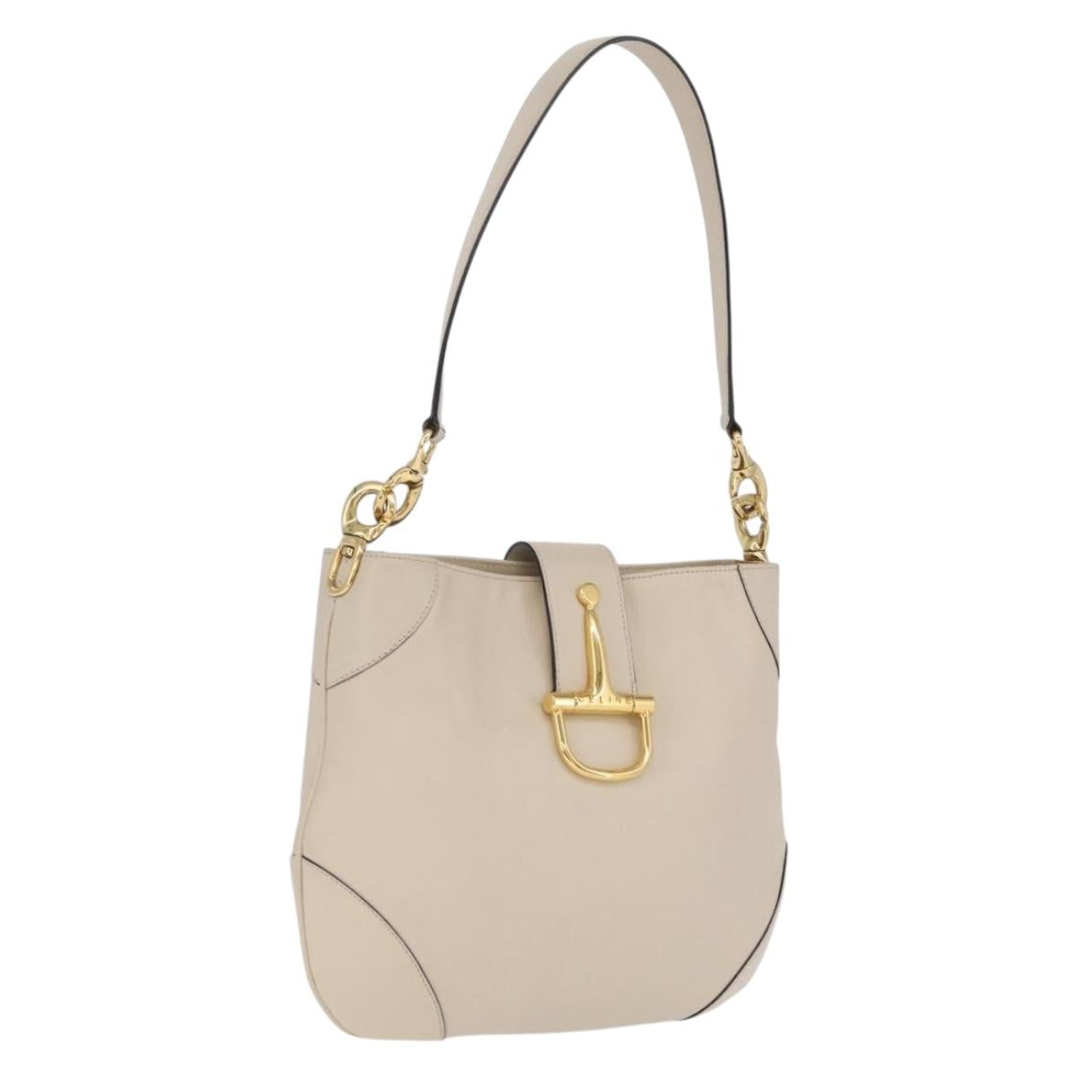 CELINE Horsebit Shoulder Bag Leather Ivory Gold Auth 210939V