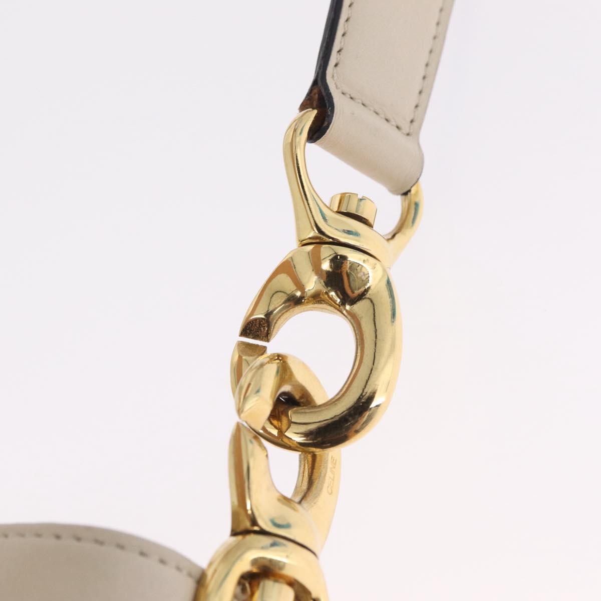 CELINE Horsebit Shoulder Bag Leather Ivory Gold Auth 210939V