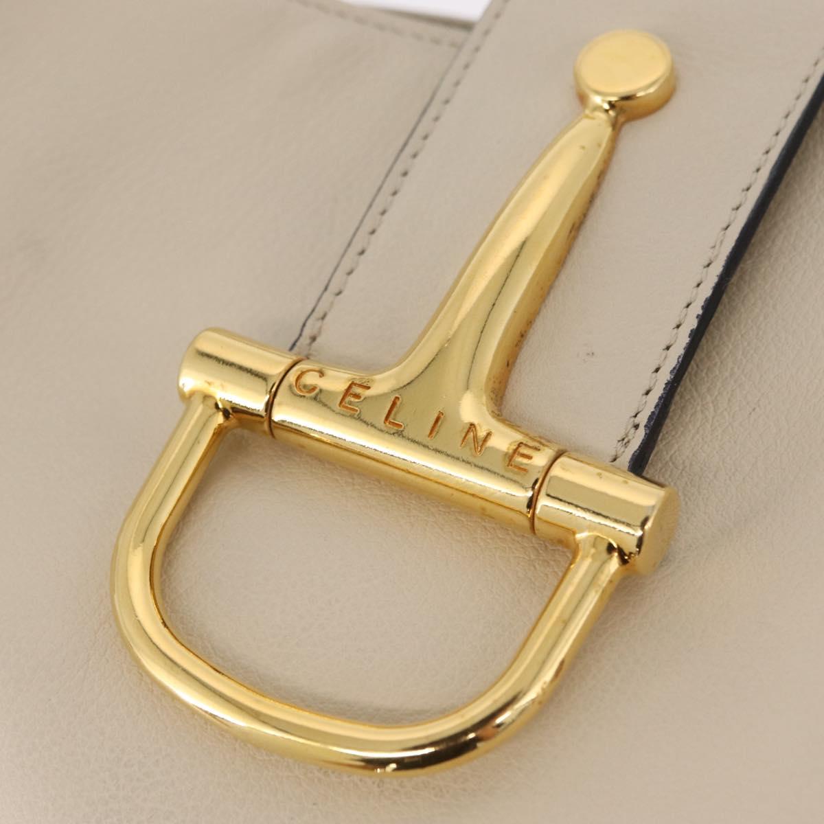 CELINE Horsebit Shoulder Bag Leather Ivory Gold Auth 210939V