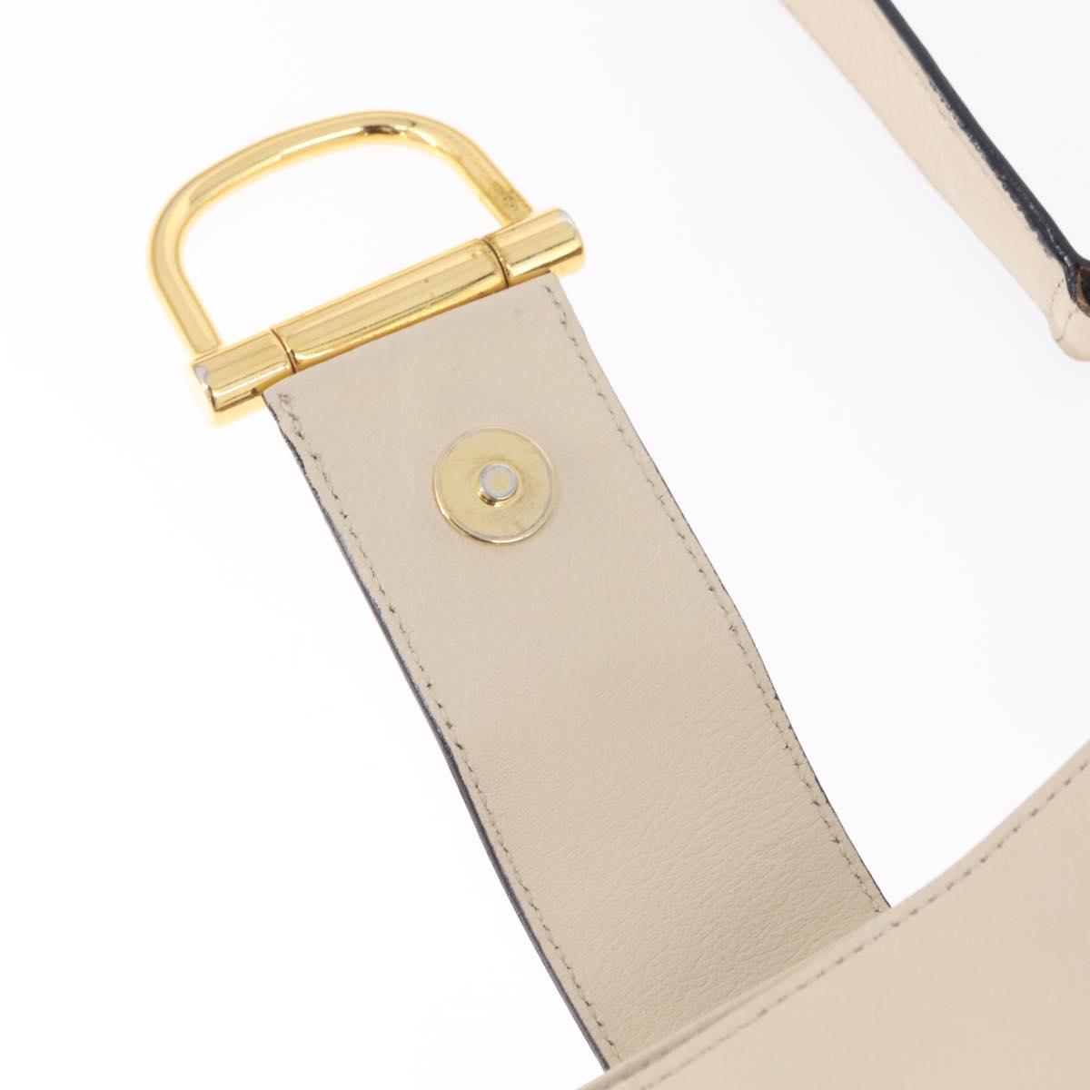 CELINE Horsebit Shoulder Bag Leather Ivory Gold Auth 210939V