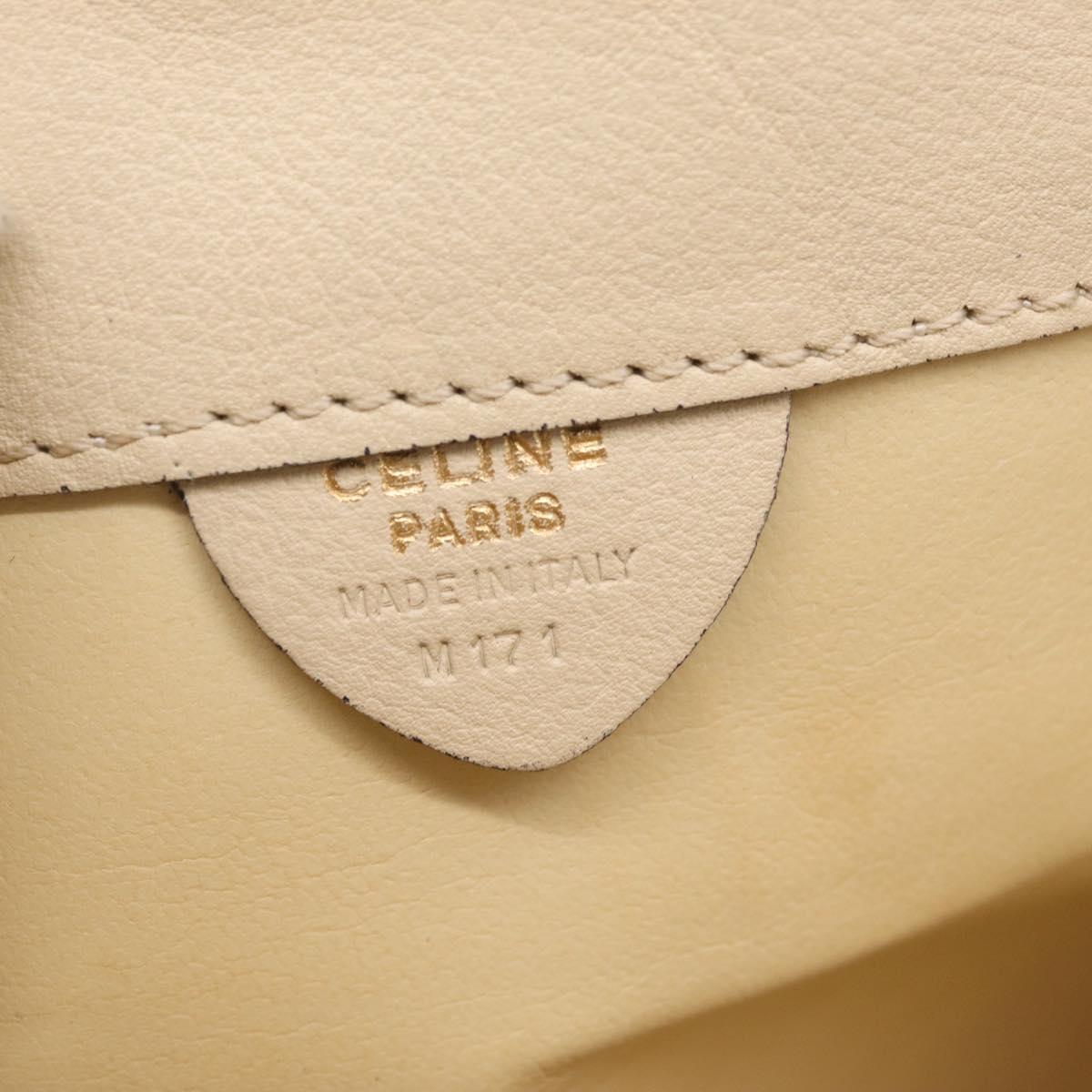 CELINE Horsebit Shoulder Bag Leather Ivory Gold Auth 210939V