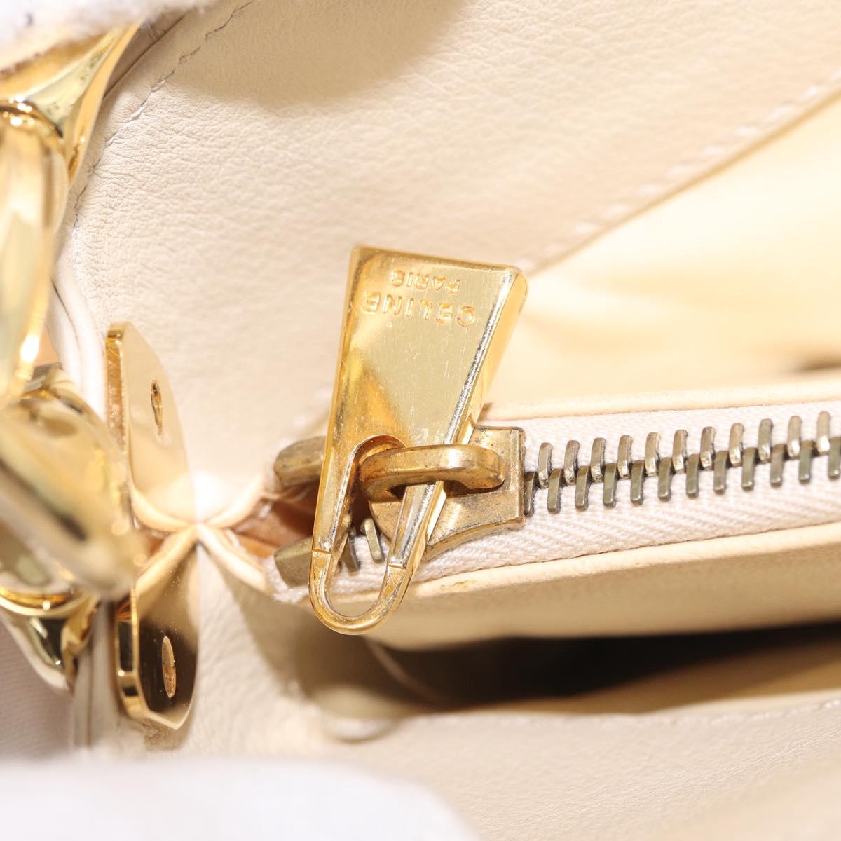 CELINE Horsebit Shoulder Bag Leather Ivory Gold Auth 210939V