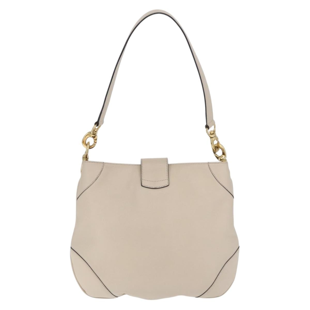 CELINE Horsebit Shoulder Bag Leather Ivory Gold Auth 210939V