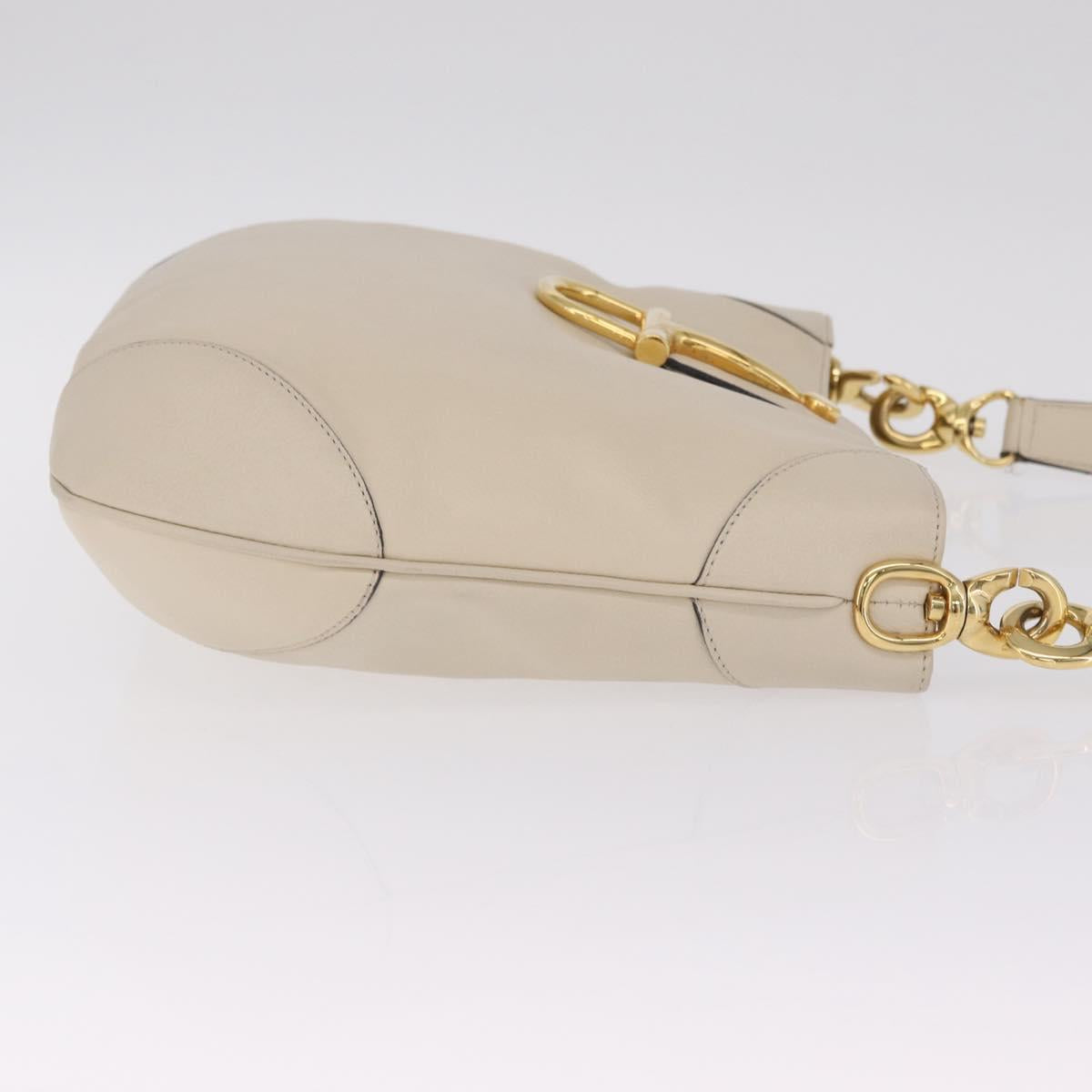 CELINE Horsebit Shoulder Bag Leather Ivory Gold Auth 210939V