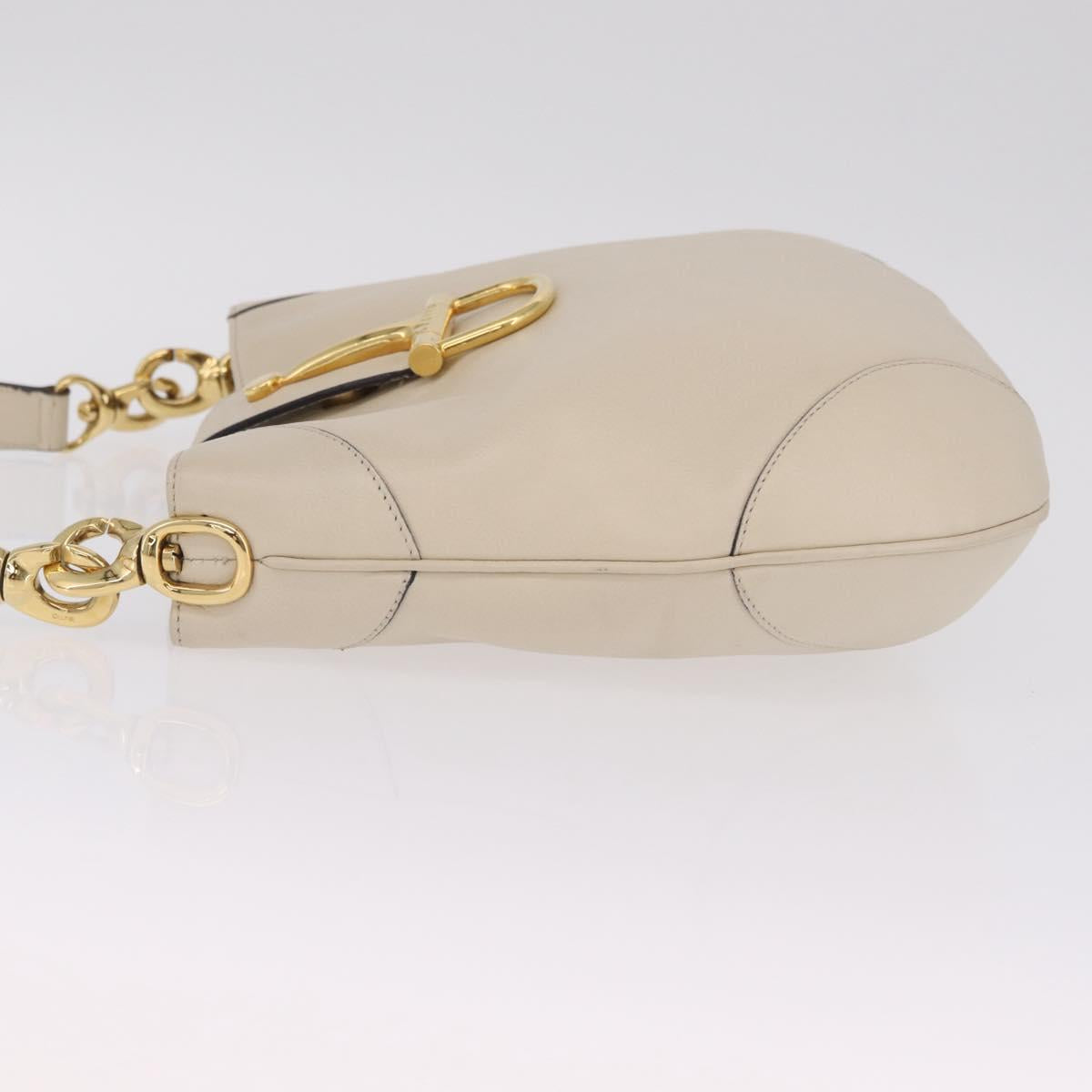 CELINE Horsebit Shoulder Bag Leather Ivory Gold Auth 210939V