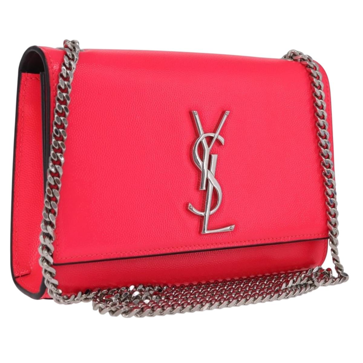Saint Laurent Chain Shoulder Bag Leather Pink Silver Auth 210941M
