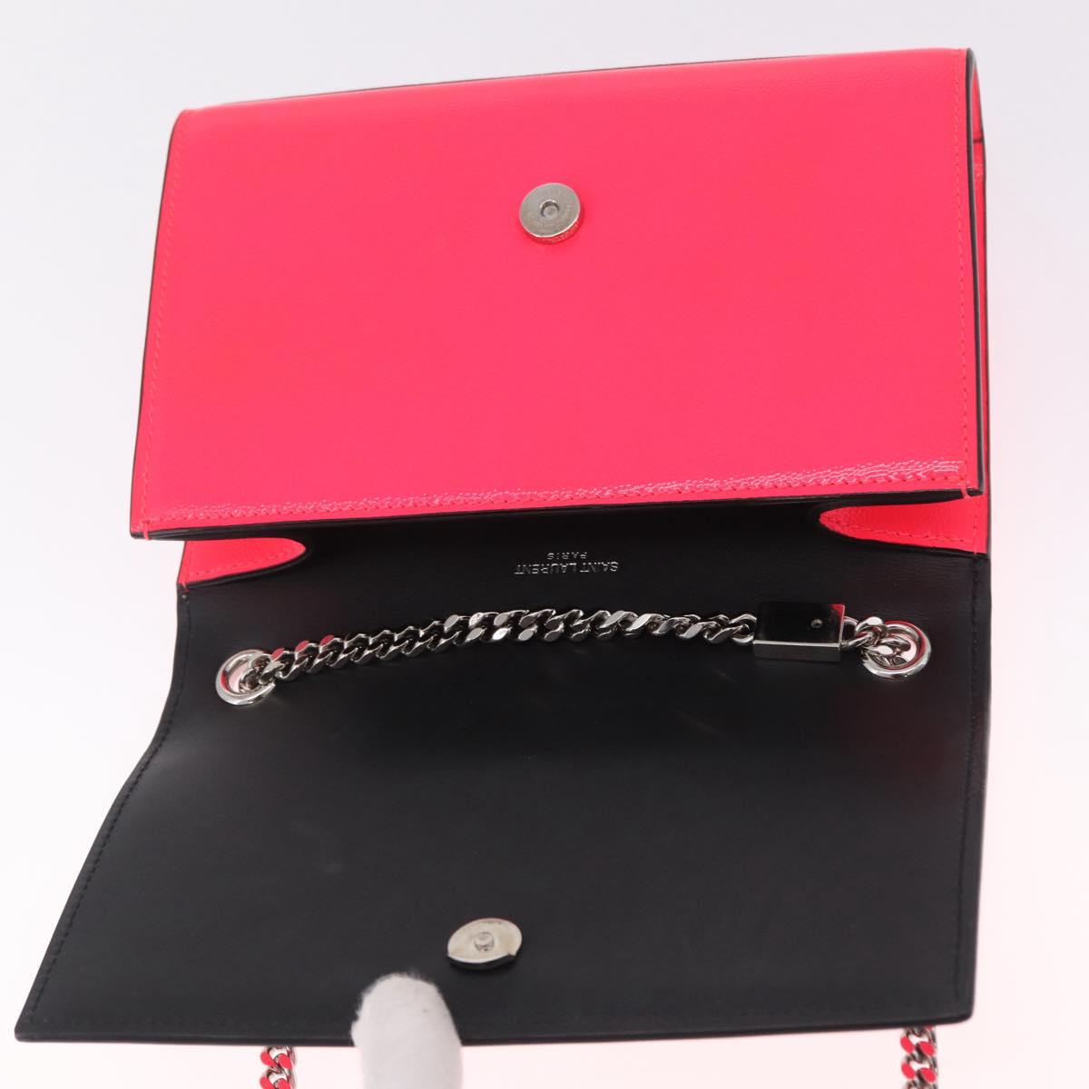 Saint Laurent Chain Shoulder Bag Leather Pink Silver Auth 210941M