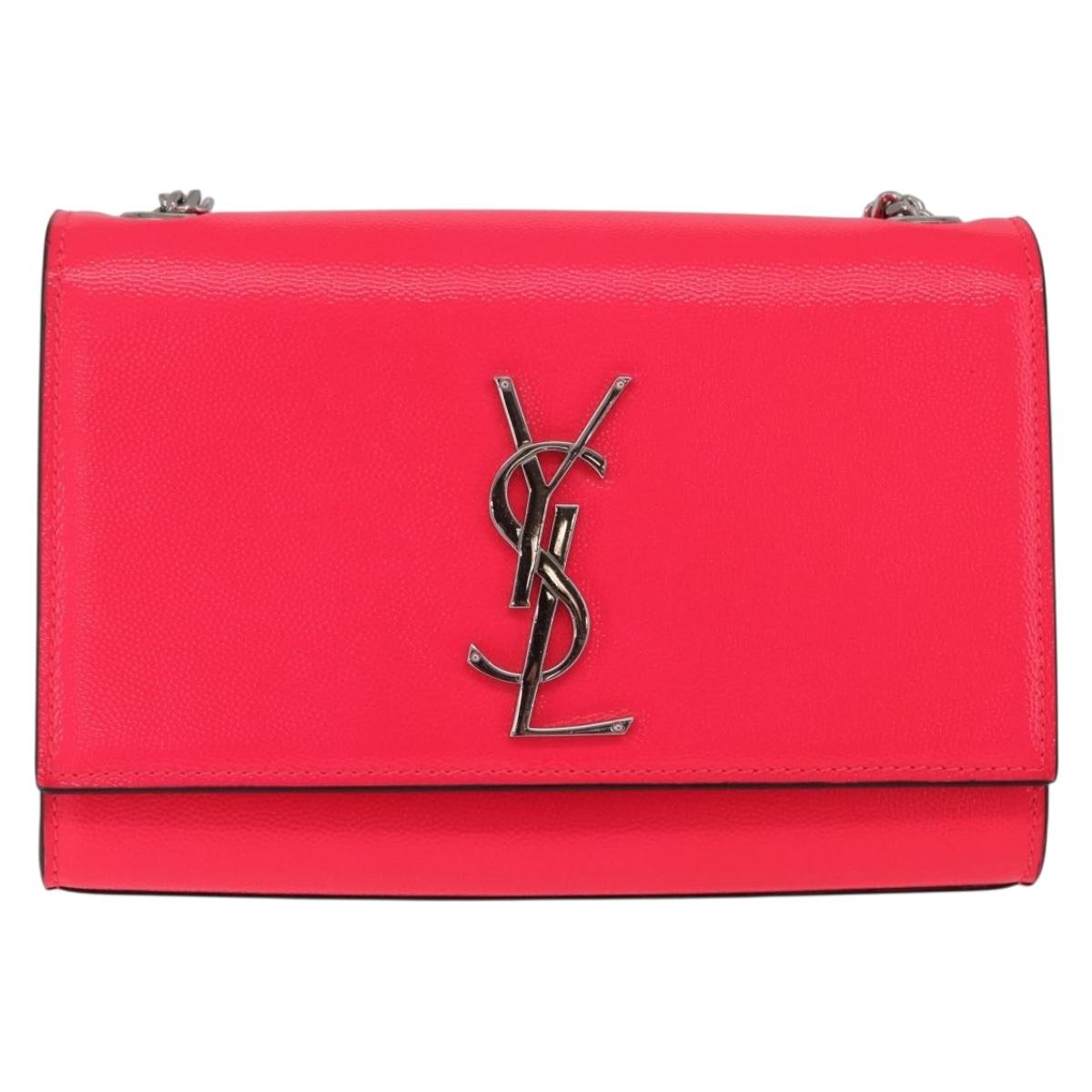 Saint Laurent Chain Shoulder Bag Leather Pink Silver Auth 210941M