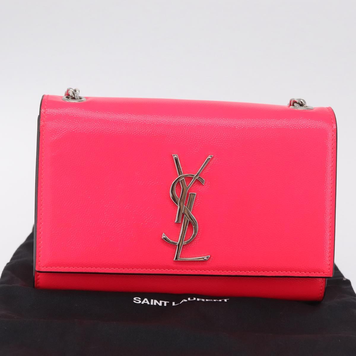 Saint Laurent Chain Shoulder Bag Leather Pink Silver Auth 210941M