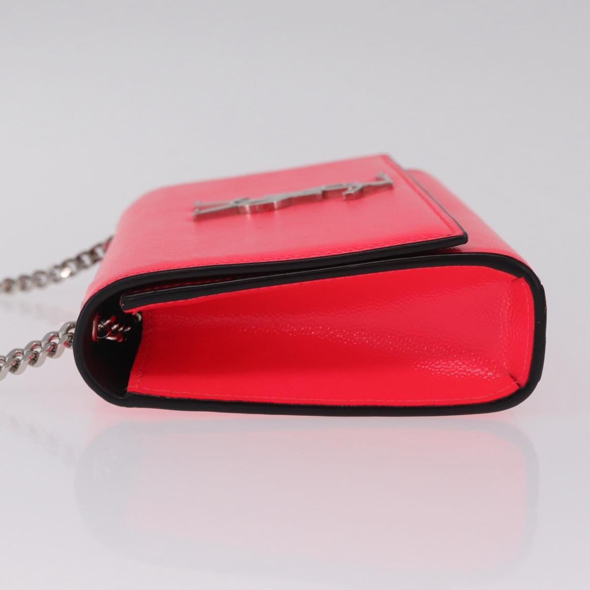 Saint Laurent Chain Shoulder Bag Leather Pink Silver Auth 210941M