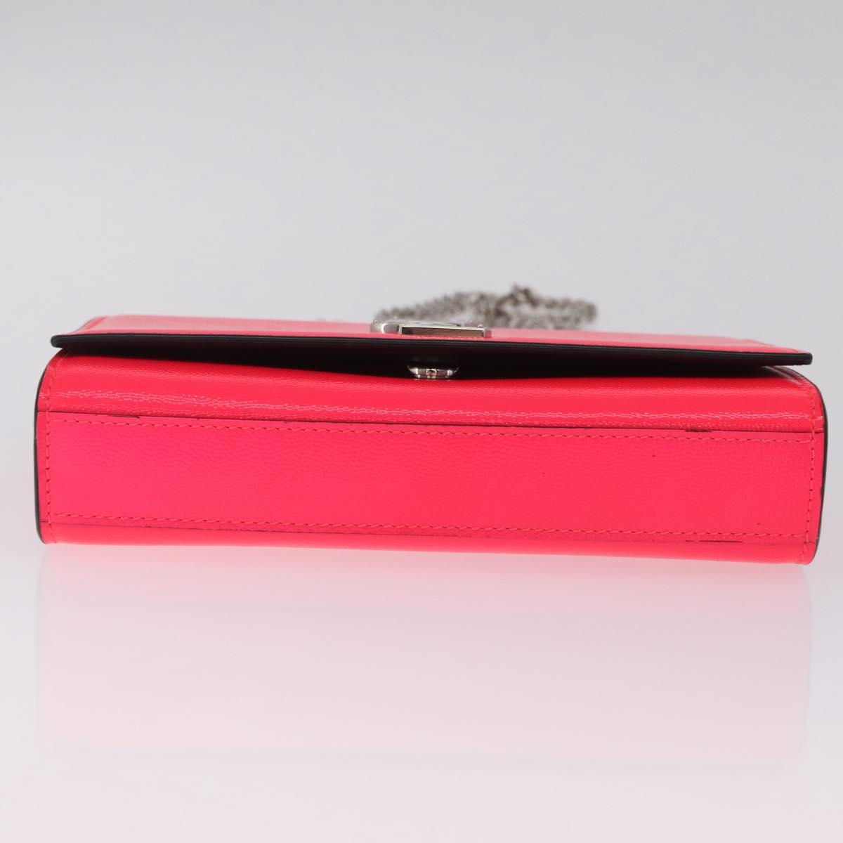Saint Laurent Chain Shoulder Bag Leather Pink Silver Auth 210941M