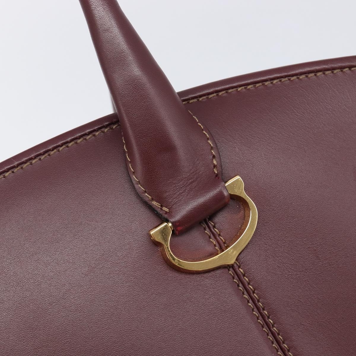 Cartier Must Line Hand Bag Leather Bordeaux Gold Auth 210942V